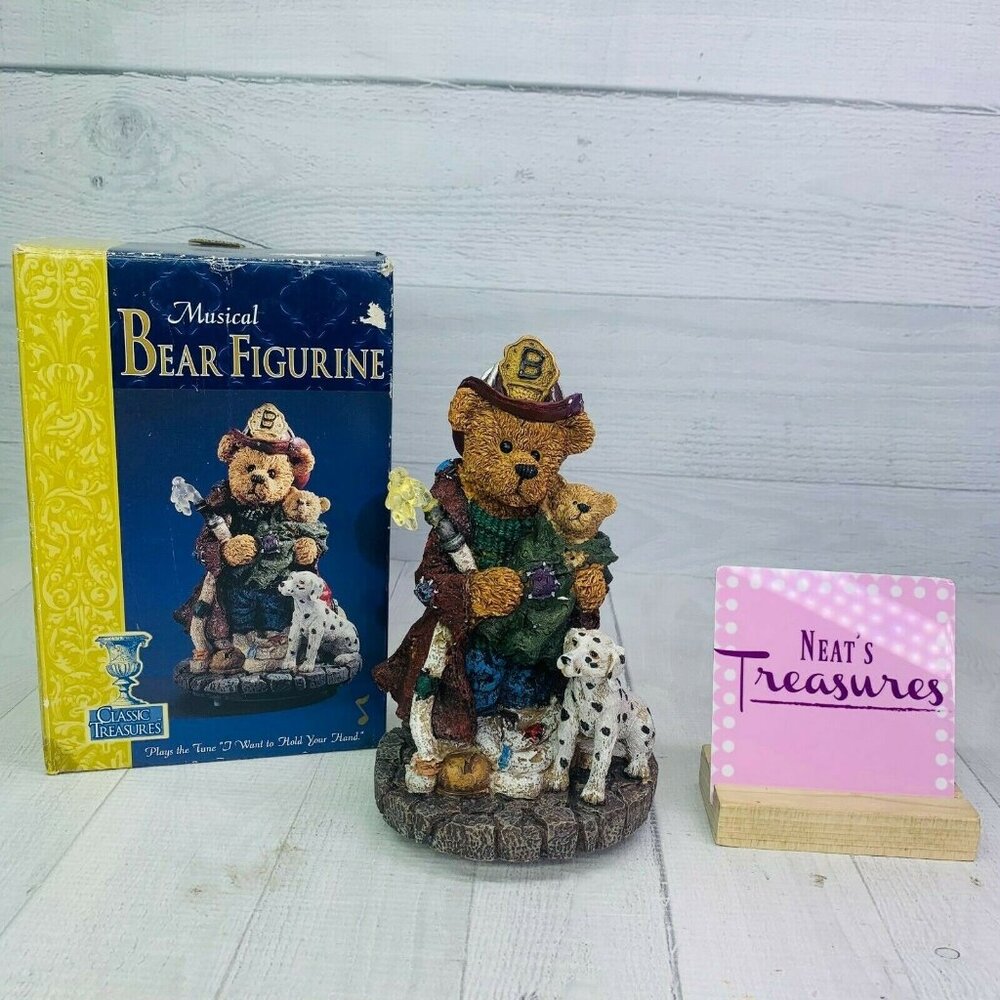 Classic Treasures Musical YYMSS905 FIREMAN BEAR Baby Dalmatian Resin Figurine